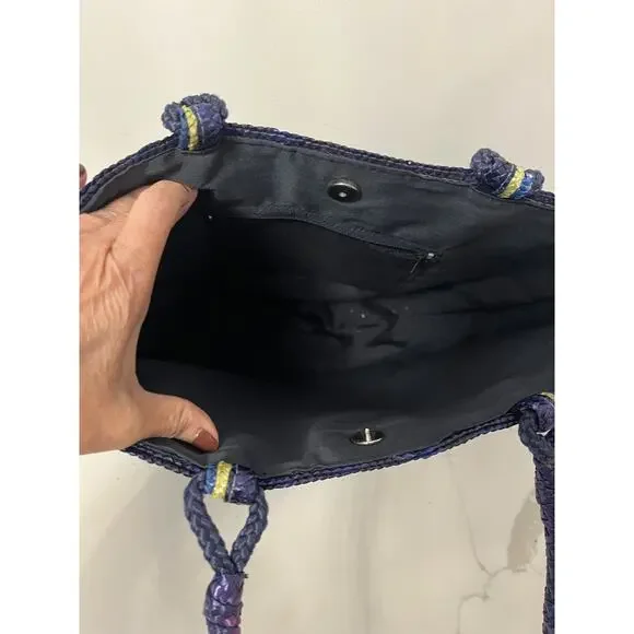 Faded Glory Wheat Straw Multi Striped Tote/Shoulder/Beach Bag NWOT - Picture 5 of 5